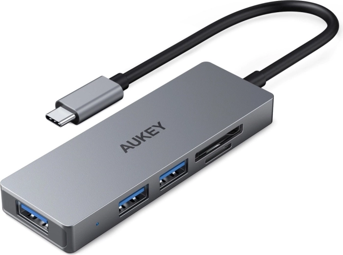 Hub USB-C AUKEY ultra-subțire din aluminiu 4-în-1 (3× USB 3.1, SD și microSD)