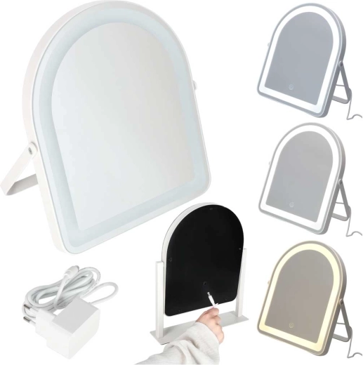 Oglindă cosmetică LED de masă pentru machiaj cu comandă tactilă 12 V albă - 1 bucată