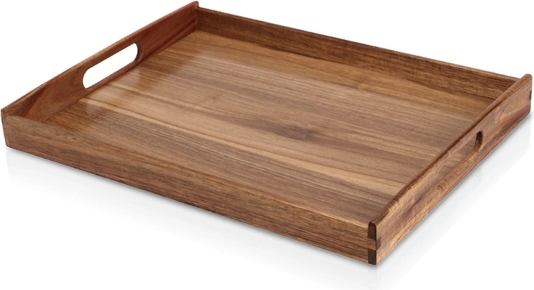 Tavă de servire din lemn de acacia cu mânere, 40 × 30 cm