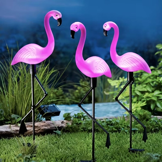 Lămpi solare de grădină flamingo, set 3 buc