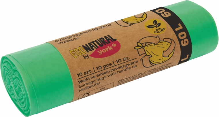 Saci eco pentru gunoi cu urechi de strângere 60 l, verzi (10 buc.)