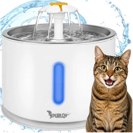 Fântână automată de apă Purlov pentru câine și pisică 2,4 l cu filtru și LED