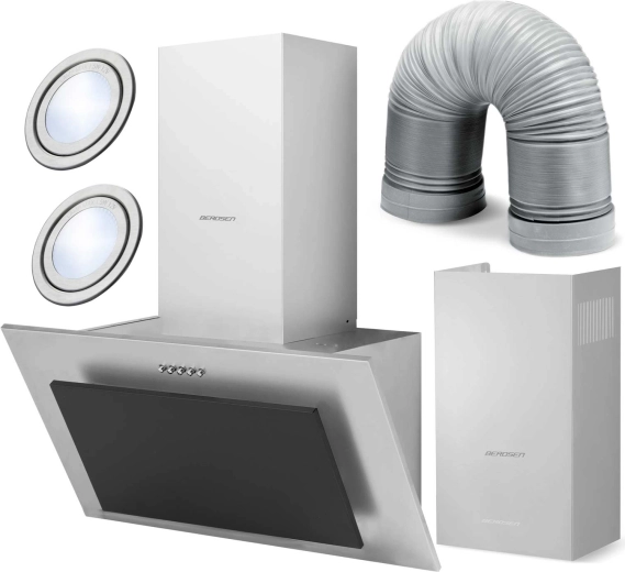 Hota tip șemineu 60 cm inox și sticlă neagră