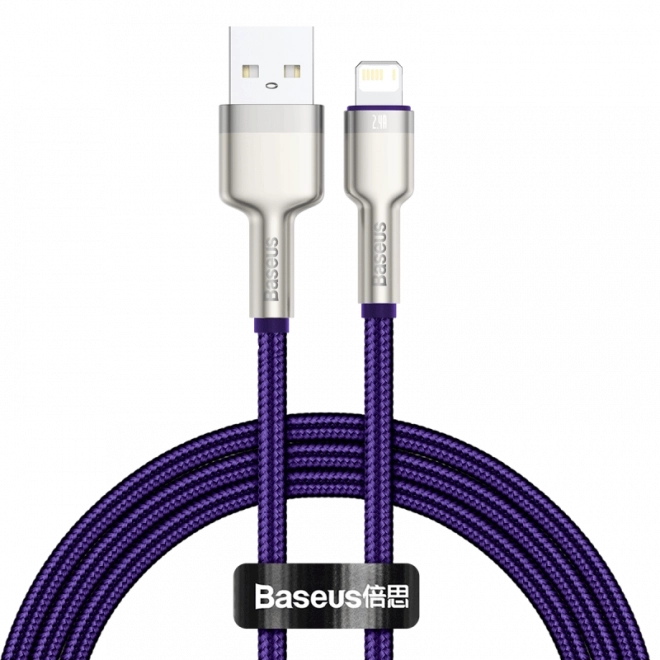 Cablu USB–Lightning împletit Baseus Cafule 1 m, 2,4 A, mov