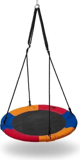 Leagăn tip cuib circular NILS Camp 90 cm, albastru/roșu/portocaliu