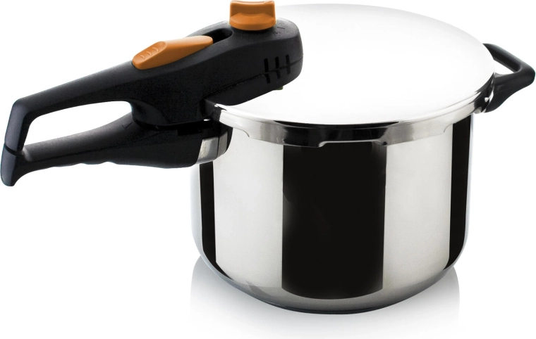 Oală sub presiune 4 l Adagio din oțel inoxidabil cu control portocaliu