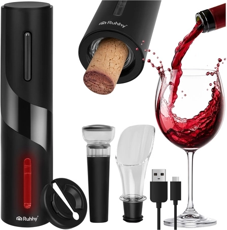 Desfăcător electric de vin Ruhhy – set automat cu USB‑C (4 piese)