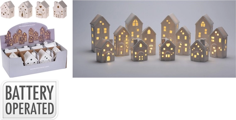 Căsuță decorativă din porțelan cu iluminare LED