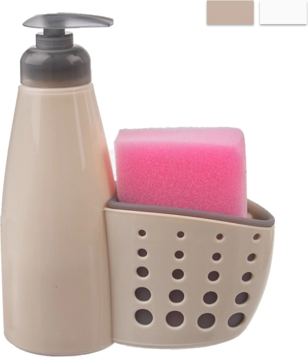 Dozator pentru detergent de vase cu suport pentru burete, bej, 370 ml