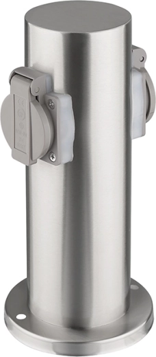 Solight stâlp electric de grădină din inox IP44 cu 2 prize, cilindru, argintiu