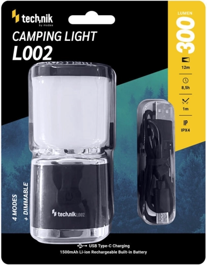 Tehnik lanternă de camping 300 lm cu baterie integrată și mâner
