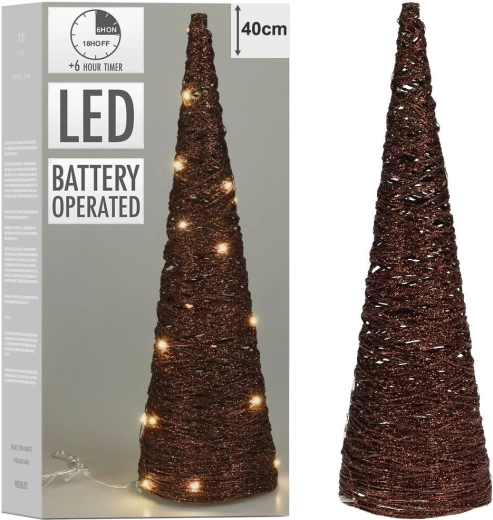 Brad de Crăciun luminos în formă de con, maro, 20 LED-uri, 36,5 cm
