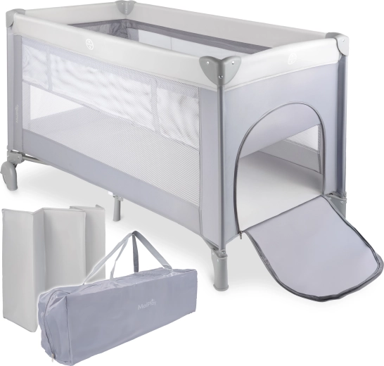 Pătuț de călătorie PILO, gri, 2 niveluri ale somierei