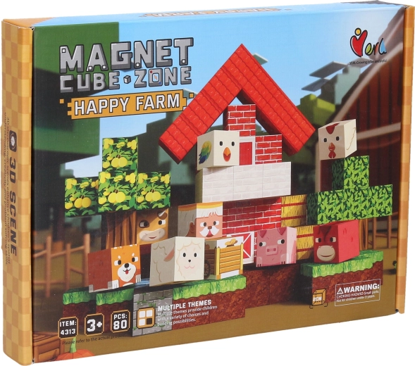 Set de construcție Magnet Cube Zone happy farm (80 de piese)