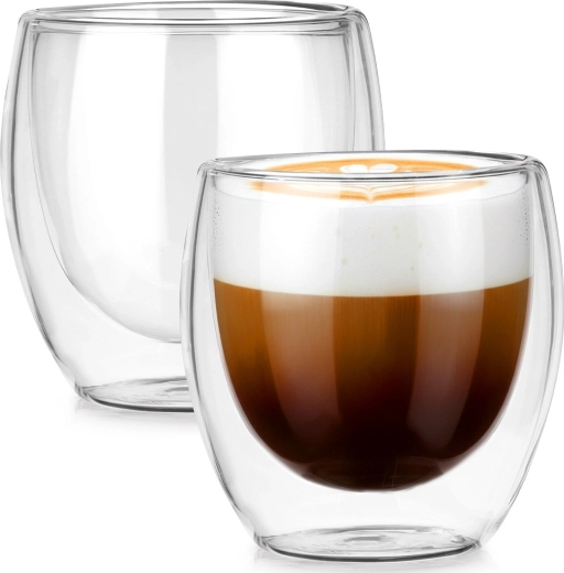 Pahare termo cu perete dublu pentru cafea și ceai 250 ml, set de 2
