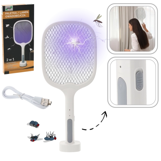 Paletă electrică 2în1 pentru insecte cu lumini UV și USB‑C
