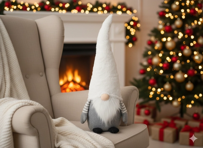 Spiriduș de Crăciun 70 cm alb‑gri