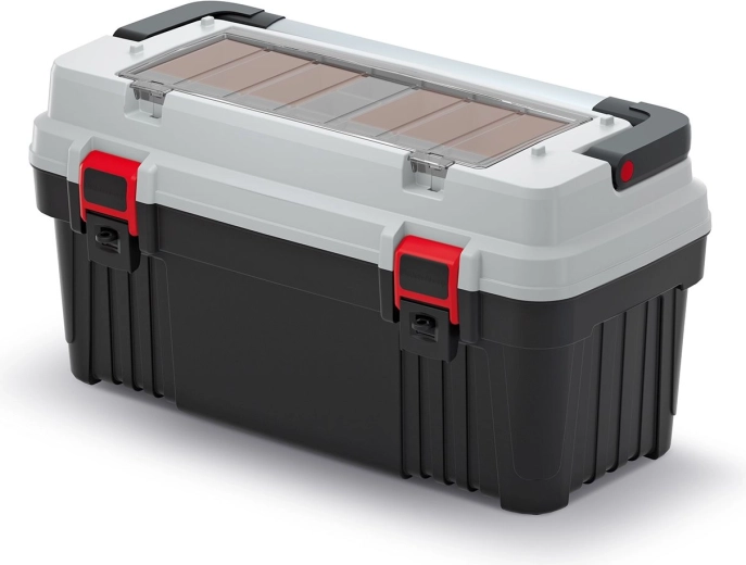 cutie de scule din plastic cu mâner metalic și organizatoare Optima, gri, 586 × 296 × 305 mm