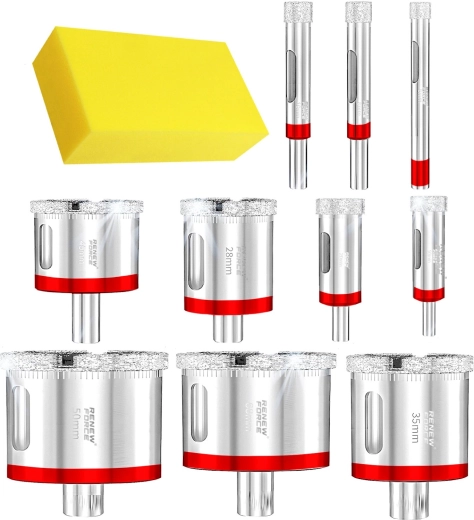 Renew Force set de burghie tip carotă diamantate 10 buc (6–68 mm) cu burete de răcire