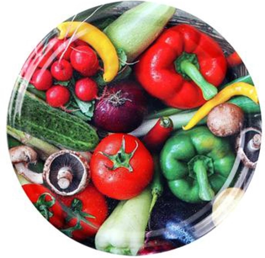 Capace pentru borcane de conserve cu motiv legume, 82 mm, 10 buc.