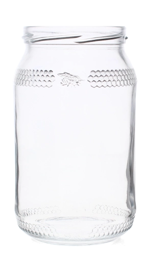 Borcan din sticlă pentru conserve 900 ml cu relief tip fagure de miere, fi 82