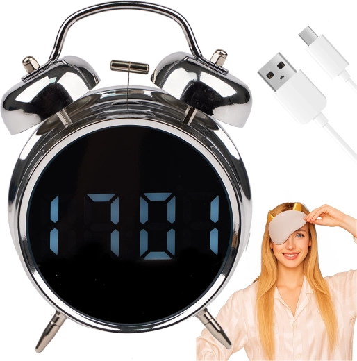 Izoxis ceas deșteptător digital retro cu clopoței metalici și afișaj LED - 1 bucată