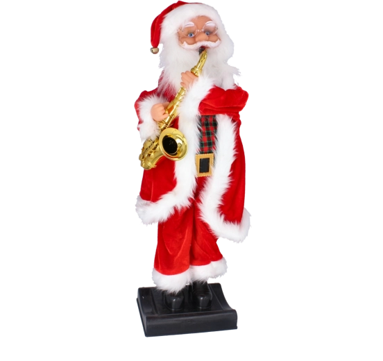 Figurină de Crăciun cântătoare Moș Nicolae cu saxofon 81 cm - 1 bucată