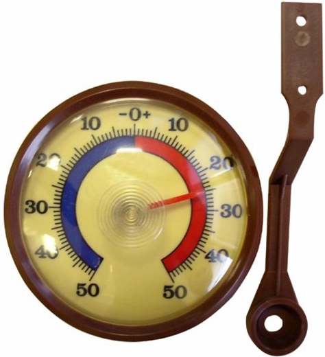 Termometru mecanic de exterior, -50 până la +50 °C, plastic maro, 7,1 × 2 cm
