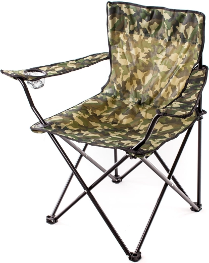 Scaun de camping pliabil FISH Camouflage cu suport pentru băuturi