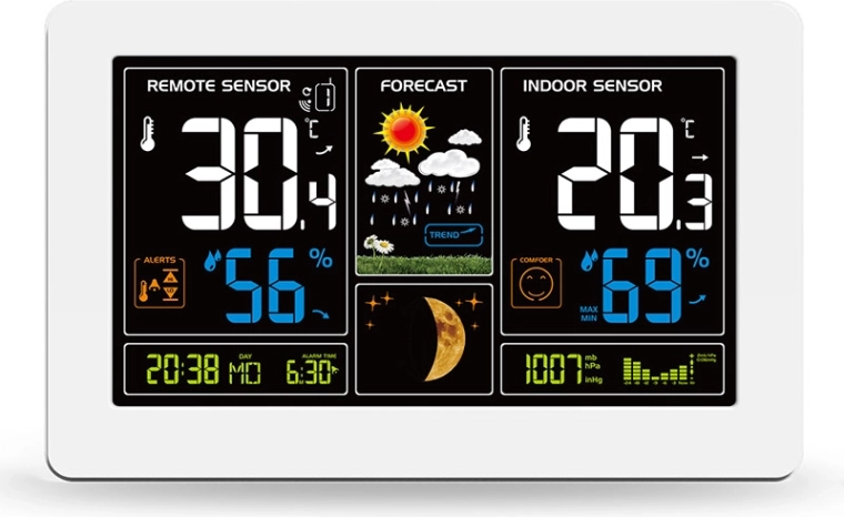 Stație meteo Solight cu LCD color extra mare și încărcare USB, albă