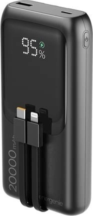 Baterie externă 20.000 mAh cu cabluri integrate, PD 20 W și LCD, neagră