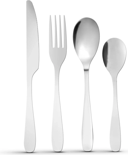 Set de tacâmuri argintiu mat, 16 piese
