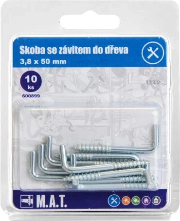 Cârlig cu filet pentru lemn 50 × 3,8 mm, zincat, 10 buc.