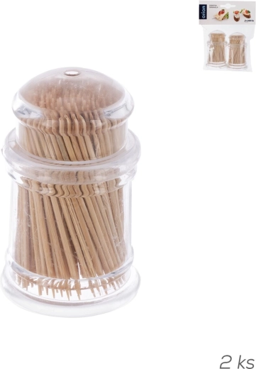 Scobitoare/bețișoare din bambus în dozator din plastic, 2×200 buc