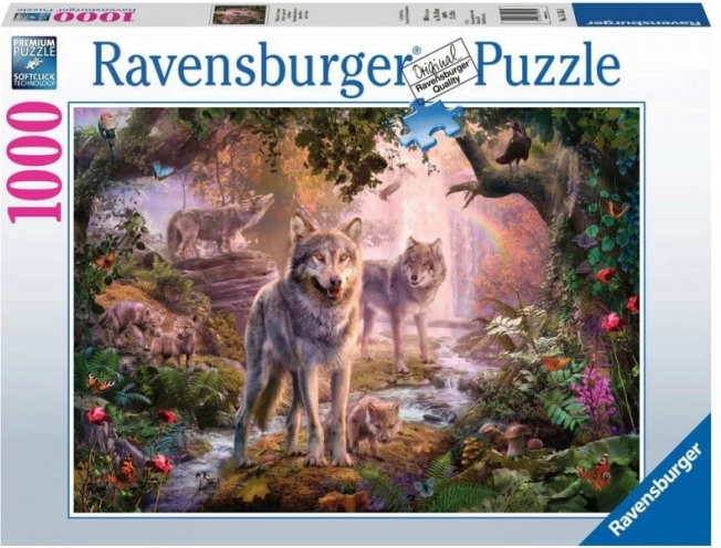 Puzzle 1000 piese Ravensburger – familie de lupi de vară