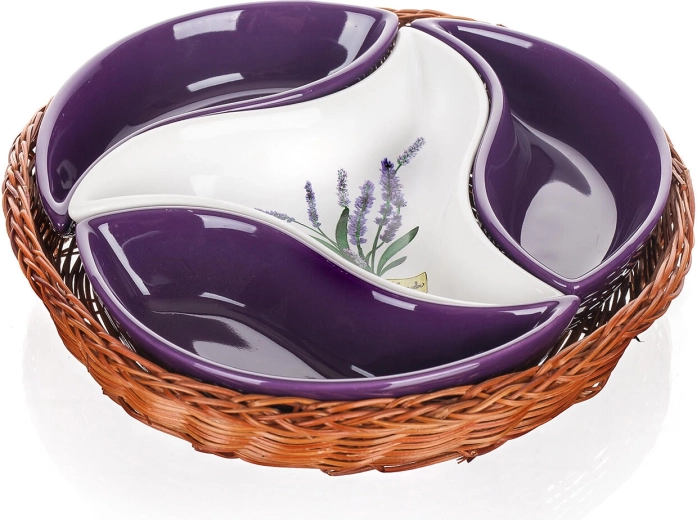Set de boluri de servire LAVENDER în coș împletit, diametru 23 cm