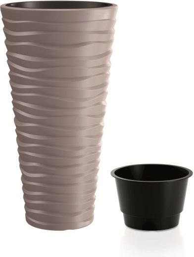 Ghiveci Prosperplast Sand Slim 37 l mocca cu inserție
