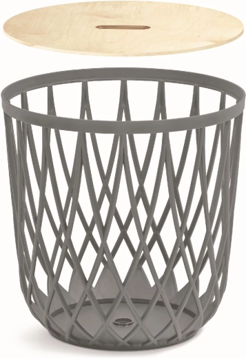 Coș universal cu capac din lemn 39 cm – piatră gri