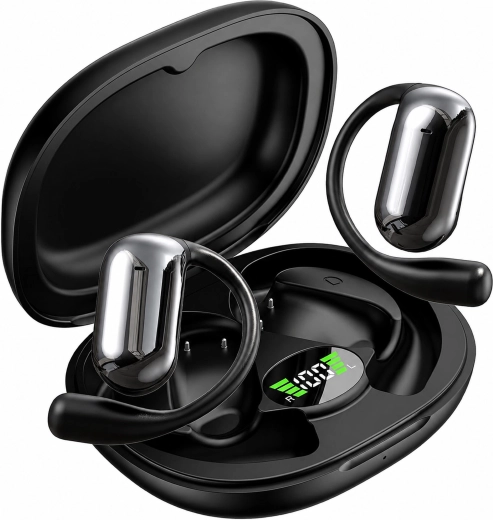 Căști Bluetooth wireless in-ear cu carcasă de încărcare și traducător AI, negre