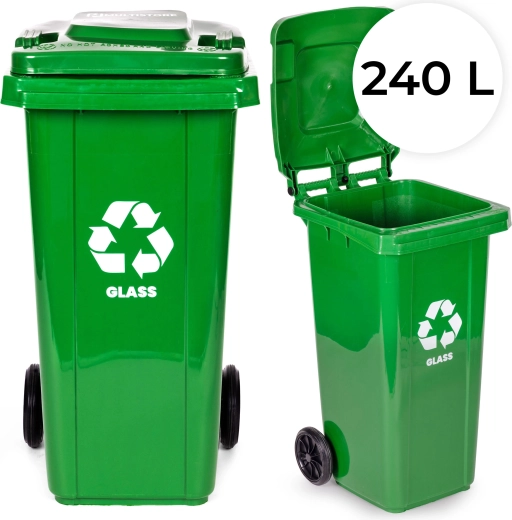 Pubelă pentru sticlă 240 l cu roți din cauciuc, verde