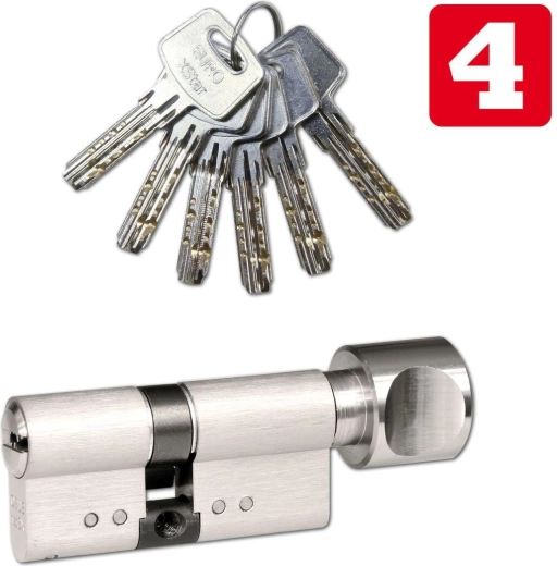 Butuc cilindric de siguranță cu buton 30/35 RICHTER, nichel, 6 chei