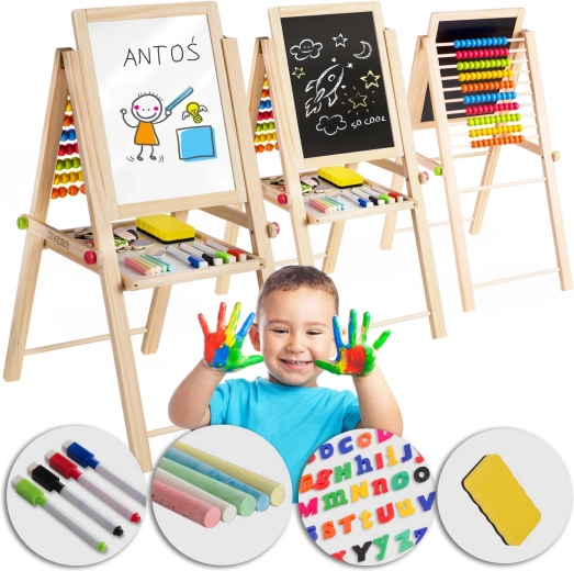Tablă pliabilă magnetică și cu cretă pentru copii Ricokids cu abac