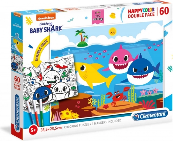 Puzzle și carte de colorat reversibilă BABY SHARK, 60 piese