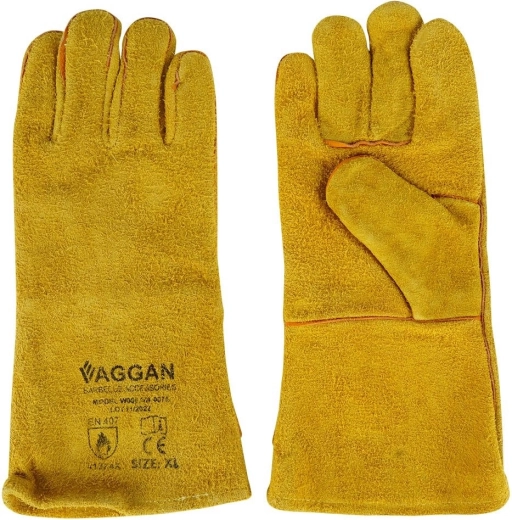 Mănuși de grătar din piele XL 34 cm – rezistente la căldură, cu manșetă lungă