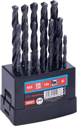 Set de burghie HSS pentru metal cu acoperire TiN, 19 piese
