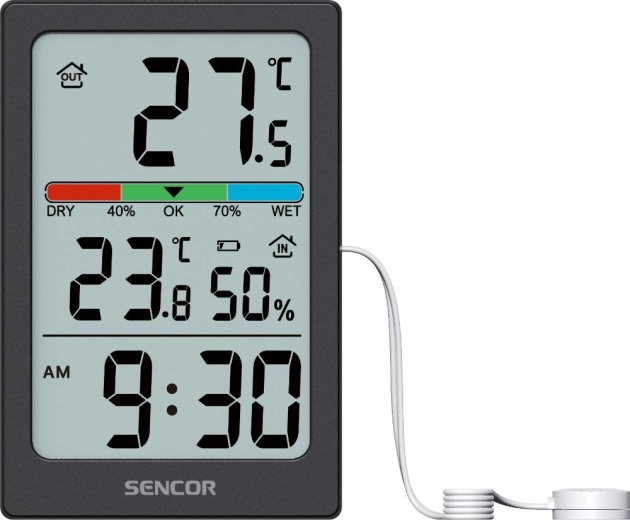 Termometru digital Sencor cu higrometru și ceas