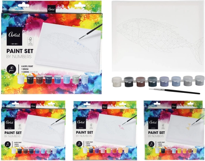 set de pictură cu motiv pretipărit – vopsele acrilice, pânză 24 × 30 cm și pensulă