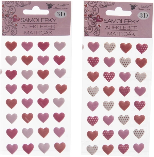 Autocolante inimă 3D – 32 buc., coală 10 × 22 cm (2 variante)