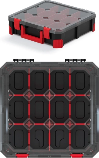 Organizator Titan cu 12 compartimente, capac transparent și mâner ergonomic