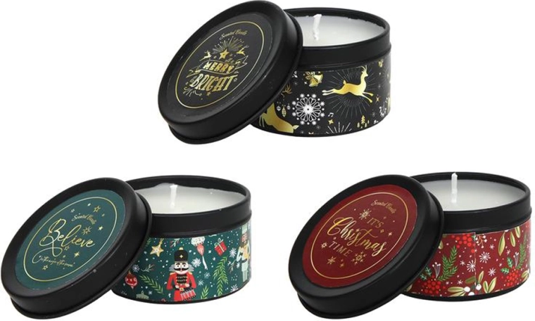 Lumânare parfumată în cutie metalică 6,5 × 4 cm, mix de arome